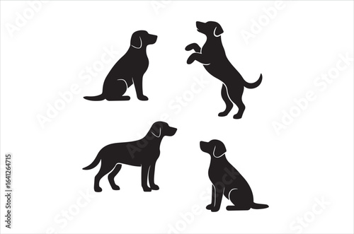 Dog silhouettes bundle , playful puppy icons, sitting, standing, running, vector pet clipart for trainers, veterinarians, animal shelter marketing, canine logo set, illustration,on white background.