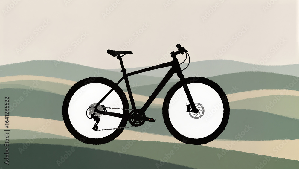 Fototapeta premium Mountain bike resting on rolling hills under a soft pastel sky