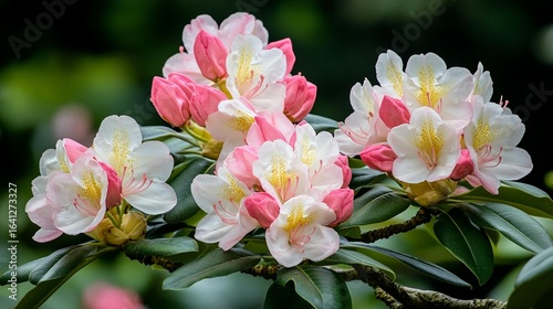 Pink and White Rhododendron Blooms