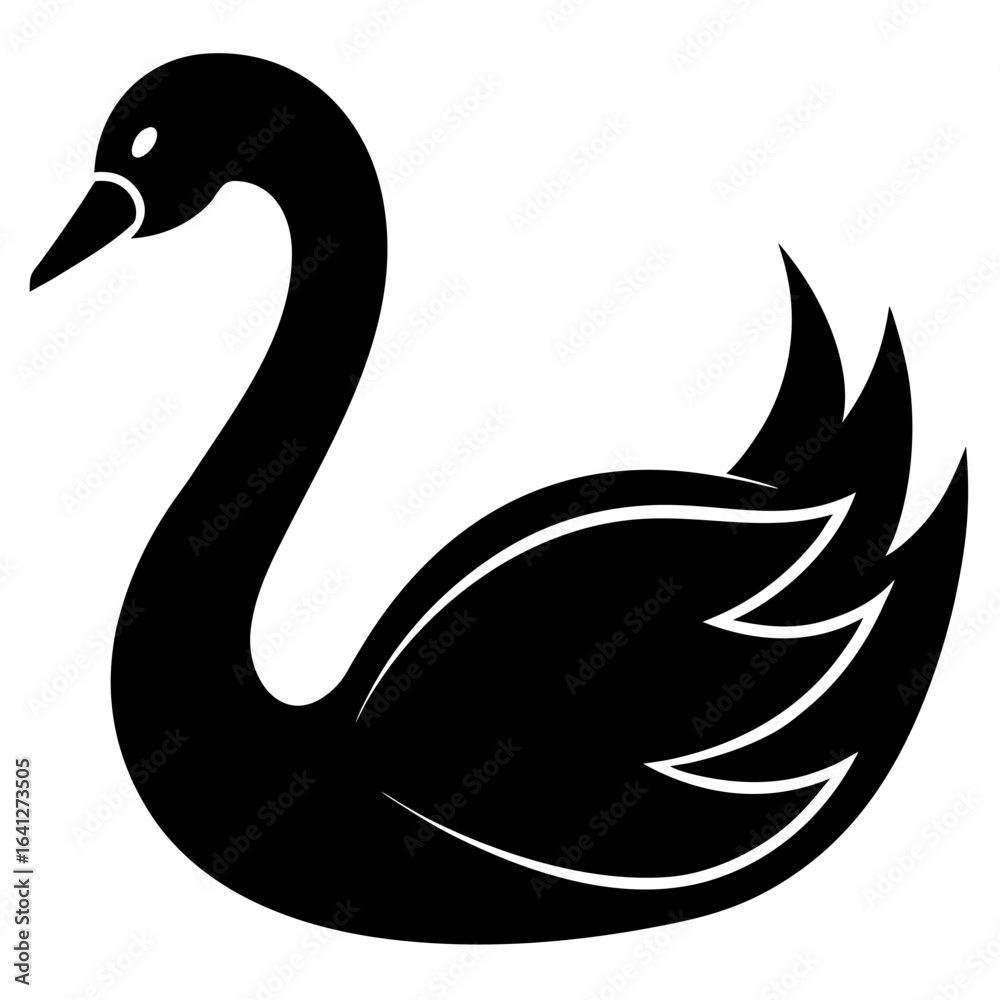 Obraz premium Elegant black silhouette of a swan in flight
