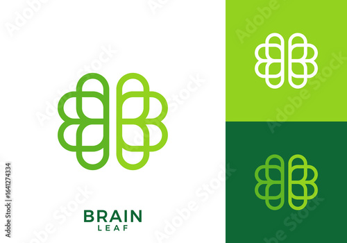 abstract brain leaf logo design. simple modern human mind icon vector concept