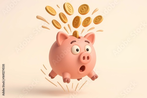 Shocked Piggy Bank with Coins Flying Out