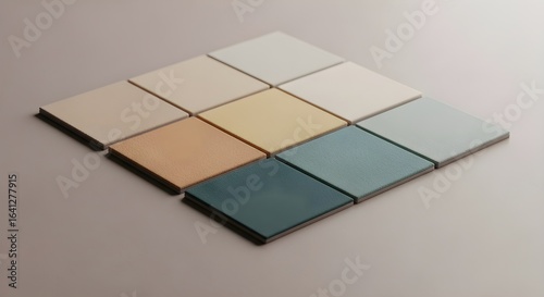 Square tiles in muted pastel colors arranged in a grid pattern squares