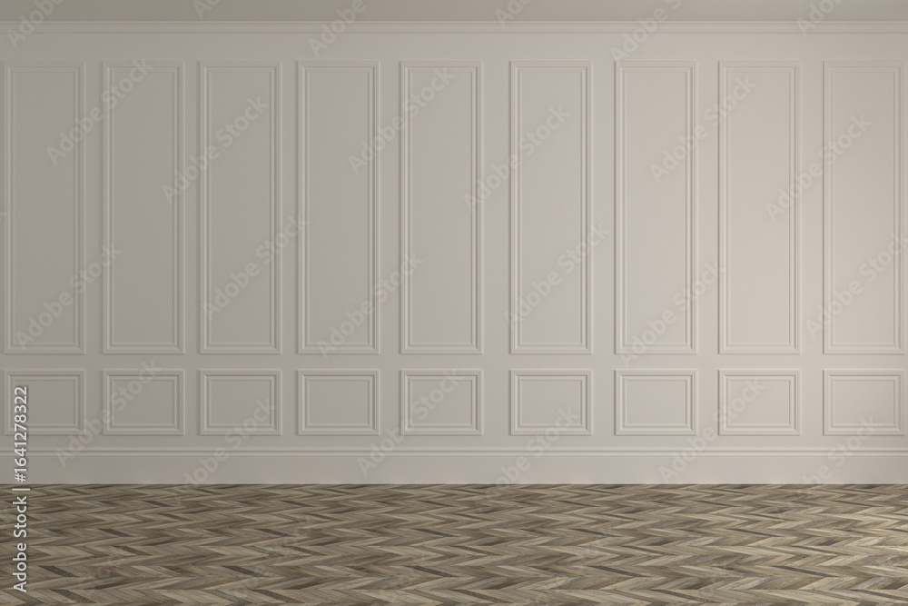 Naklejka premium Classic interior with blank wall, panel, moldings. 3d render illustration mock up.
