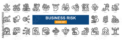 Business Risk line icons collection. Restriction, Operational Risk, Talent Management, Risk, Innovation, Deadline, Strategic, Efficiency. Simple vector illustration