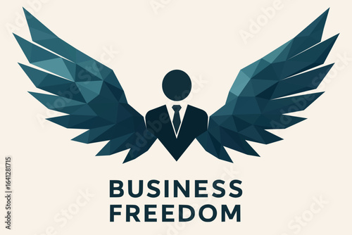 Polygonal wings symbolizing business freedom, geometric low-poly style