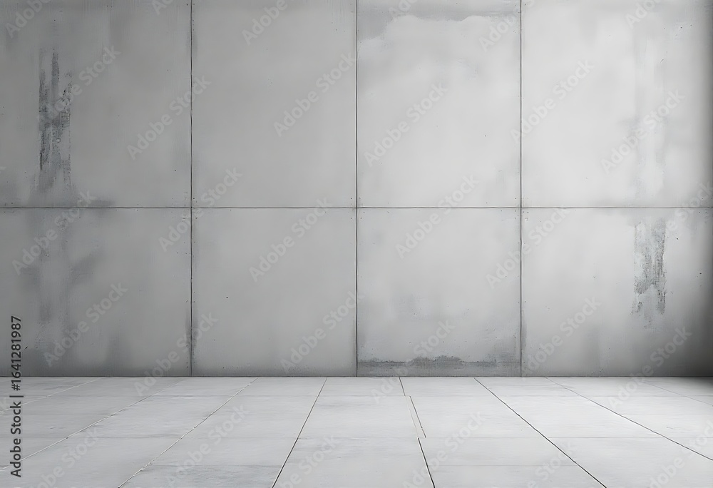 Fototapeta premium Generative AI: Abstract concrete interior with tiled flooring and textured wall panels
