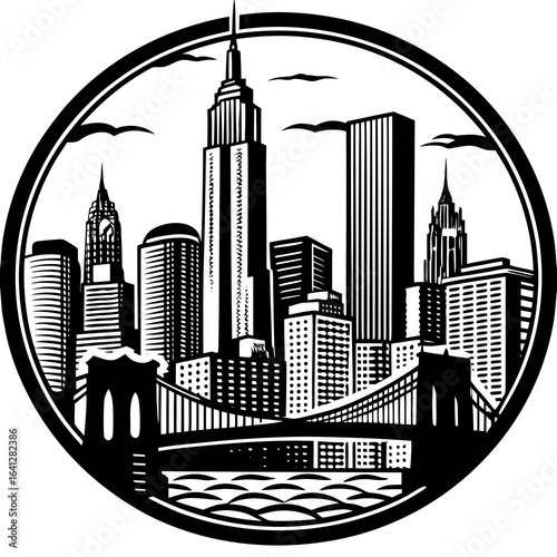 New york city skyline vector illustration of cityscape with empire state building and brooklyn bridge design created with generative ai