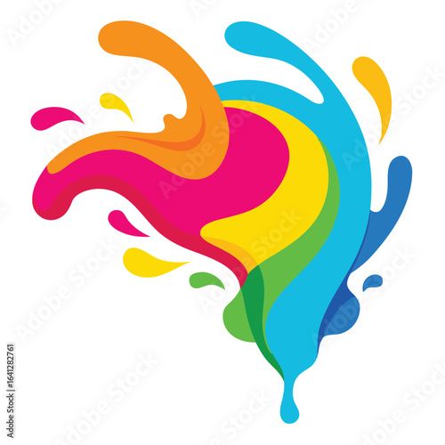 Vector art of colorful abstract splash of liquid paint, vibrant and dynamic, isolated on white background