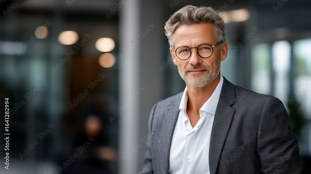 Obraz premium Confident middle-aged businessman with glasses in a professional setting