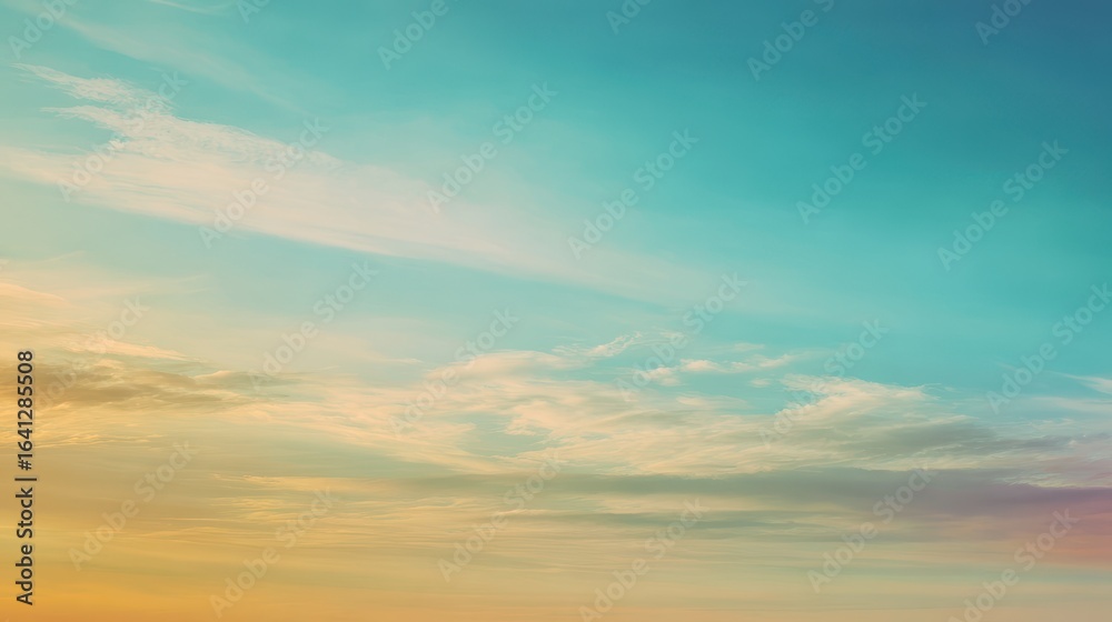 Fototapeta premium Colorful sunset sky over clouds, peaceful evening scene, background for design