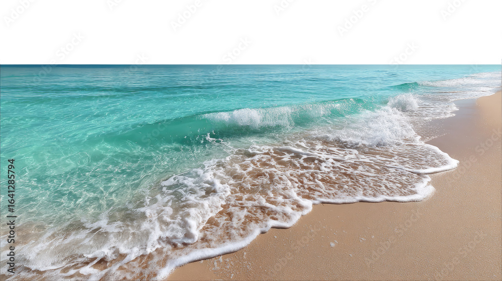 Obraz premium Seashore Serenity: Waves gently roll onto a pristine beach, showcasing the boundless beauty of the ocean, inviting a sense of calm and wonder.