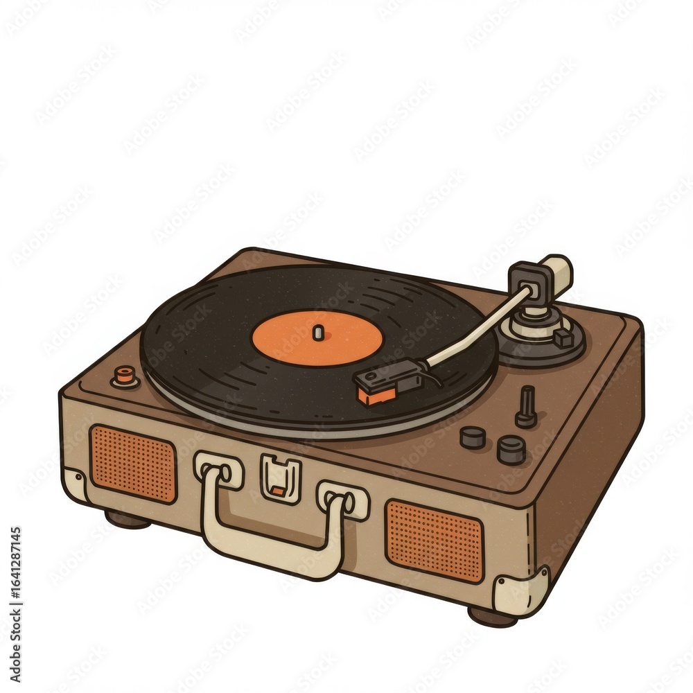 Fototapeta premium Retro Brown Portable Record Player Illustration