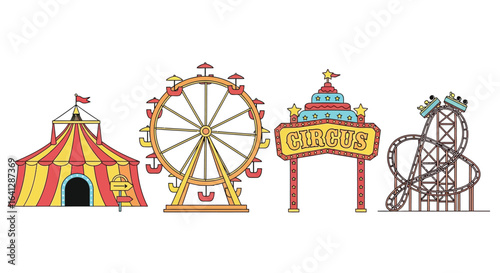Circus fairground vector illustration with roller coaster ride