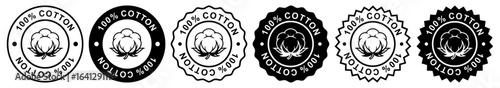 Natural organic 100% cotton, pure cotton vector labels set. Hand drawn, typographic style icons or badges, stickers, signs. Isolated transparent background.