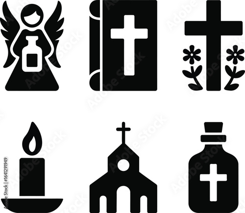 Dia dos Finados Vector Icon Set – Religion, Remembrance, and Faith Symbols in Solid Style