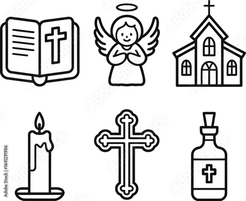 Dia dos Finados Vector Icons – Bible, Angel, Candle, Cross, Church & Holy Water
