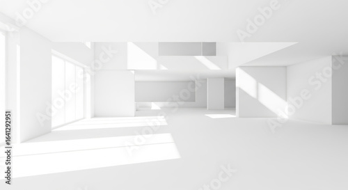 Minimalist modern architectural interior design render with bright natural light