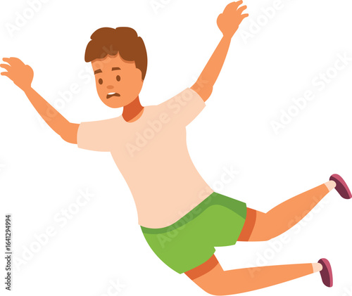 Scared young man falling down with arms and legs outstretched