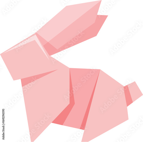 Pink origami rabbit folded paper, representing creativity, art and craft