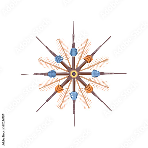 Abstract feather ornament illustration on black decorative mandala style design