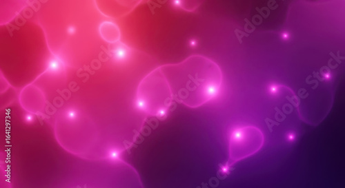 Abstract fluid shapes with radiant particles in a vibrant gradient background