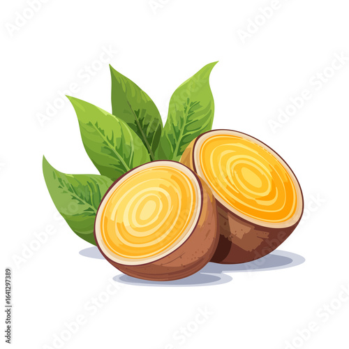Sliced kohlrabi vegetables with green leaves vibrant illustration on a black background fresh produce cooking ingredient