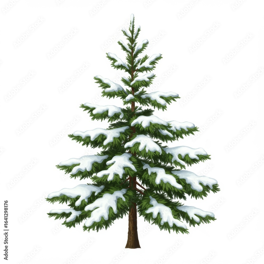 Fototapeta premium Snowy Pine Tree Winter Illustration