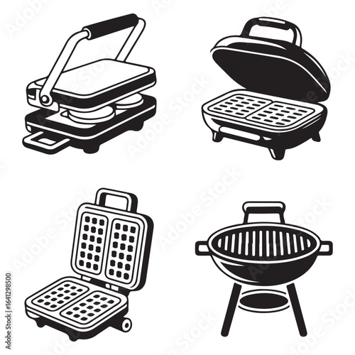 Grill and waffle maker icon set