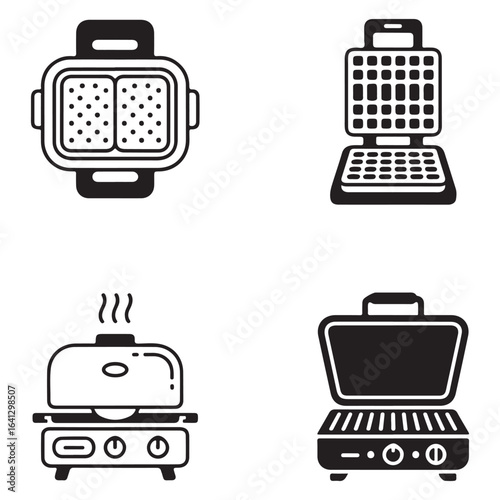 Grill and waffle maker icon set