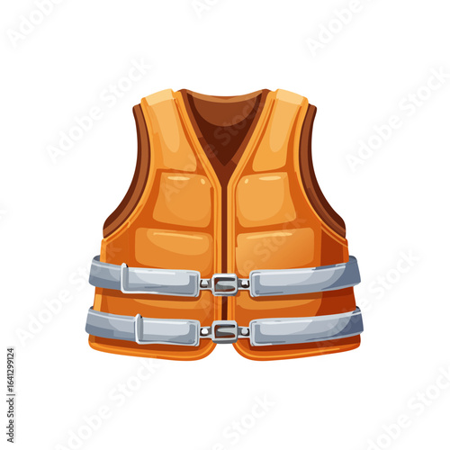 Cartoon orange life vest or jacket with gray straps, illustration, safety equipment for water activities