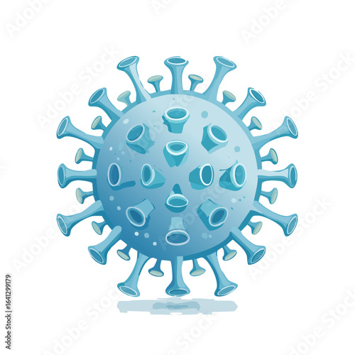 Blue Virus Cell Illustration with Spike Proteins Medical Health Concept