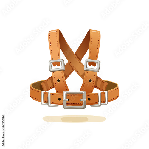 Brown Leather Harness Illustration with Silver Buckles Pet Safety Accessory