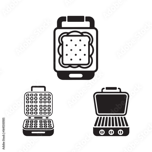 Grill and waffle maker icon set