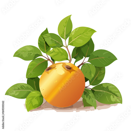 Loquat fruit illustration with leaves fresh sweet tropical food healthy eating