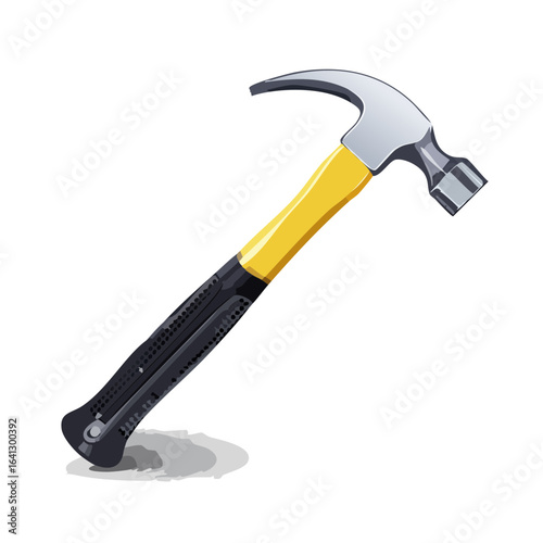 Illustration of a claw hammer with a yellow handle on a black background.