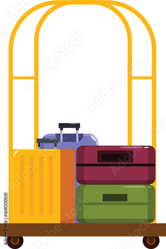 Luggage cart carrying suitcases in a hotel room, ready for guests arriving or departing