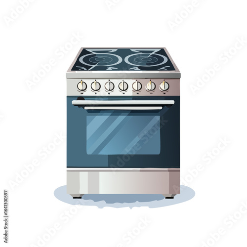 Modern electric range with oven Illustration of kitchen appliance for cooking and baking Simple design in blue and white tones