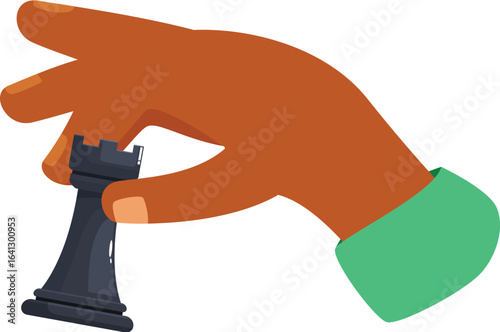 Hand holding a rook chess piece, symbolizing strategy, planning, and decisive moves in business