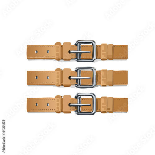 Illustration of three tan leather belts with silver buckles, isolated on black.