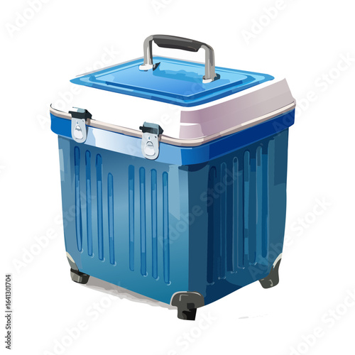 Blue cooler illustration with handle on black background for outdoor activities or camping trips
