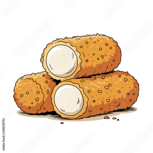 Delicious Crispy Arancini Stacked with Creamy Rice Filling Italian Cuisine Gourmet Snack Food Vector Illustration