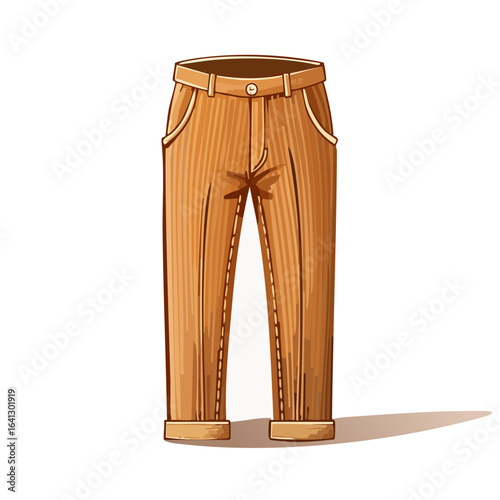 Cartoon illustration of corduroy pants with cuffs in light brown on a black background.