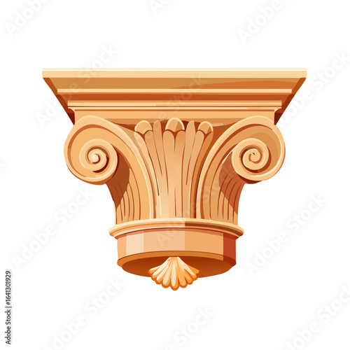 Cartoon Corinthian column capital, isolated on black. Decorative architecture and design element. Classical architectural style, building ornamentation.