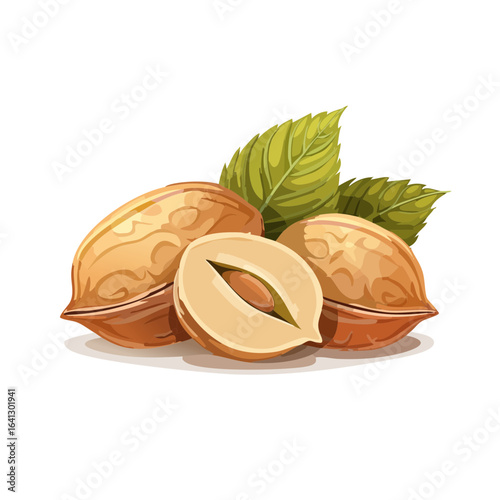 Delicious hazelnuts with green leaves in a flavorful nut arrangement isolated on black healthy snacks