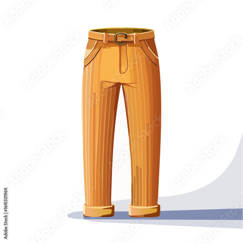 Cartoon-style yellow pants illustration with belt and shadow, casual wear concept for apparel designs.