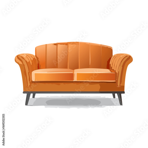 Stylish orange sofa couch graphic illustration for living room decor and furniture design projects. Elegant seating with comfortable cushions.