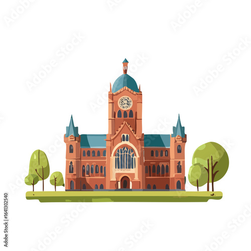 Striking vintage university building flat illustration architectural marvel icon