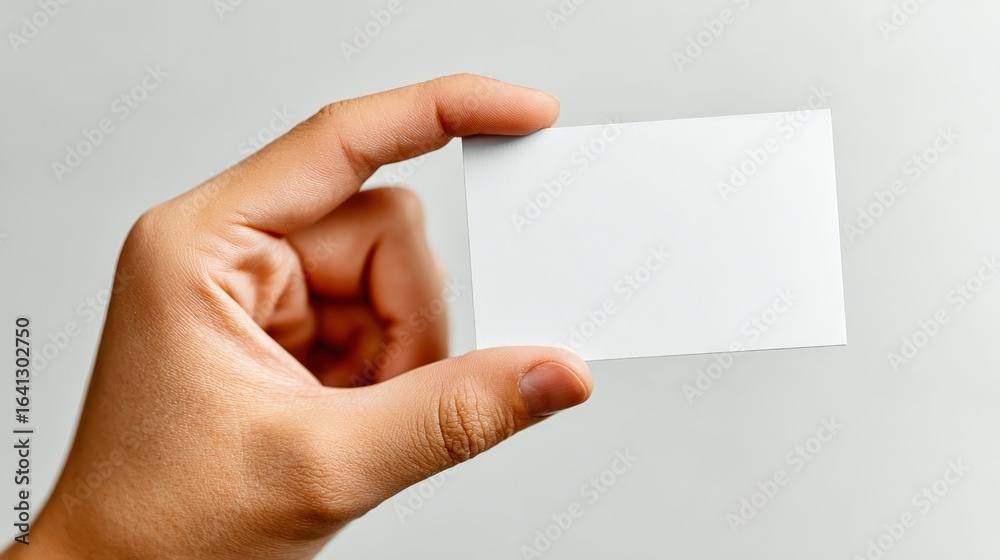 Fototapeta premium Hand Holding a Blank White Card for Mockup, Displaying Identity, or Contact Information
