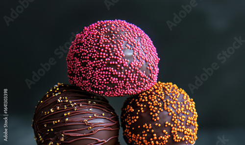 Delicious chocolate truffles with colorful sprinkles on top